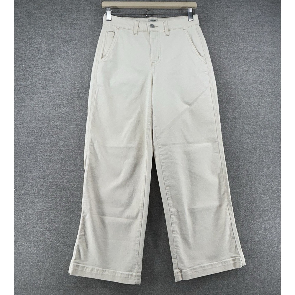 LL Bean Classic Fit Wide Leg Jeans Women Size 4 Reg Beige Casual